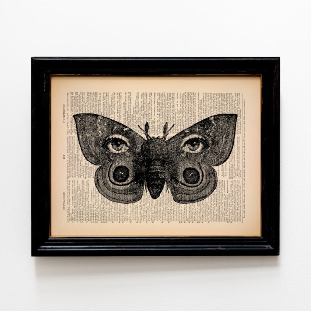 Moth Art Print, Collage Art, Gothic Art, Goth Wall Art, Dark