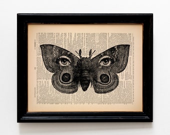 Moth Art Print, Collage Art, Gothic Art, Goth Wall Art, Dark Cottagecore, Moth Wall Decor, Butterfly, Dark Academia, Vintage Poster Art, 080