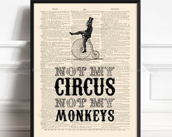 No es mi circo, impresión de animales en bicicleta, no son mis monos, regalo de Navidad, impresión de proverbio divertido, regalo para mujer compañera de trabajo, gorila divertido, oficina divertida 489