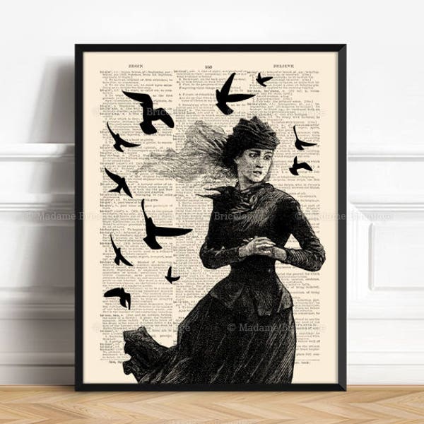 Allan Poe Nevermore, Book Lover Gift Art, Flock Of Bird Poster, Gothic Literature, College Dorm, Black Raven Print, Birds Girl Gift,  137