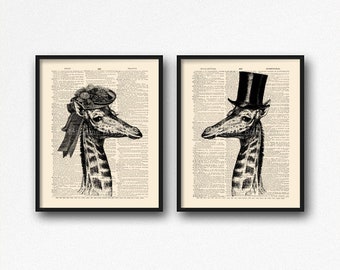 Giraffe Gift Print, Geek Giraffe Poster, Cool Wife Gift, Wedding Giraffes, Funny Dorm Decor, Funny Giraffe Poster, Funny Wife Gift,  S41