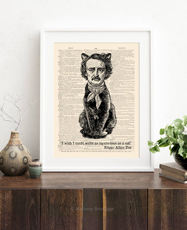 Edgar Allan Poe Art Black Cat Print Literary Poster Edgar Etsy