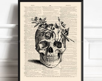 Floral Skull Print, Skull Poster Print, Skull Artwork, Husband Xmas Gift, Print Bathroom, Coworker Gift, Human Anatomy Poster Home Decor 165