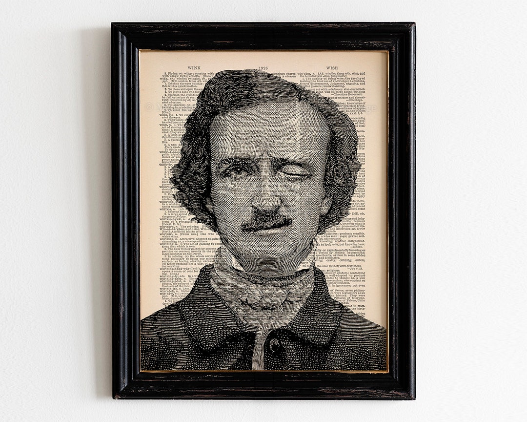 Funny Winking Edgar Allan Poe Art Print, Book Lover Gift, Book Nook ...