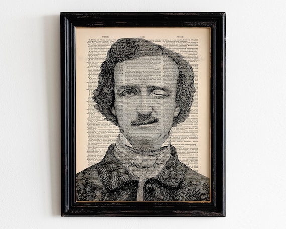 Funny Winking Edgar Allan Poe Art Print, Book Lover Gift, Book Nook Decor, Gothic Literature, Dark Academia, Bookish Literary Gift 319