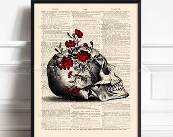SUGAR SKULL Art Print, Floral Anatomy, Sugar Skull Poster Illustration, Day of the Dead, Sugar Skulls Home Decor, Wall Art, Gift for him 461