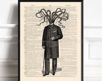 Tentacles Steampunk, Gift For Introvert, Supernatural Gifts, Octopus Beach Print, College Student Gift, Cubicle Decor, 13th Birthday 047