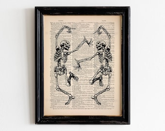 Dancing Skeletons Halloween Home Decor Wall Decor Wall Hangins Skeleton Poster Dictionary Art Print Vintage Upcycled Antique Book Page 267