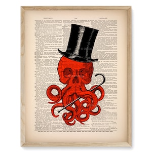 Call Of Cthulhu, Victorian Collage, Boyfriend Gift Print,  HP Lovecraft, Gothic Wall Hanging, Kraken Art Print, Cool Octopus, Weird Art  475