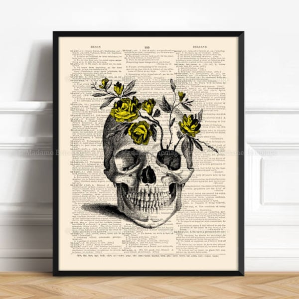 Skull Flowers Decor, Sister Brother Gift, Skull Art Gift, Skull Poster Art, College Student Gift, Funny Office Print Skull Anatomy Print 428
