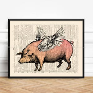 When Pigs Fly, Husband Poster Gift, Flying Pig, Pigs With Wings, Cool Mom Gift, Nursery Print Pig, Nursery Animal Gift, Home Dorm Wall  076