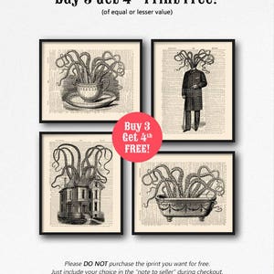 Octopus Dictionary Art Print, Octopus Art, Octopus Print , Bathroom Art, Bathroom Decor Upcycled Book Page Octopus in Bathtub no.79 image 2