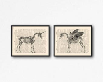 Impresión de Pegaso, Cuerno de Unicornio Dorado, Regalo Genial para Hermanas, Set de Calaveras para Parejas, Póster Divertido para el Hogar, Arte Divertido para Novias, Arte Genial para Novias, Divertido S39