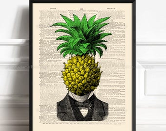 Cool Pineapple, Funny Boyfriend Gift, Unique Gift Poster, Cabinet Curiositè, Kitchen Staircase, Coworker Gift Print, Surreal Boy Gift 474