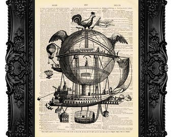 Hot Air Balloon Print Balloon Dictionary Art Print on Vintage Book Page Steampunk Print Hot Air Balloon Decorations Wall Decor Nursery no.63