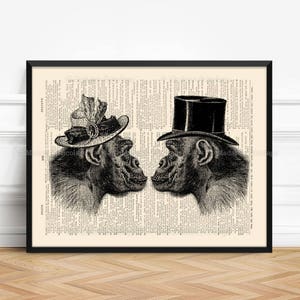 Gorille, affiche cadeau pour couple, coup de foudre, 8e anniversaire de mariage, cadeau cool pour garçons d'honneur, cool tenture murale, décoration murale victorienne, 195