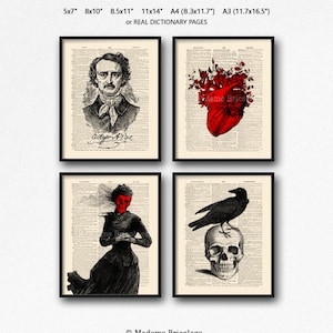 Zestaw wydruków Allana Poe, Prezent dla Miłośnika Edgara Poe, Prezent z wydrukiem Edgara Poe, Edgar Allan Poe, Pakiet plakatów tajemniczych, Zestaw wydruków dla Niego, Allan Poe Wall 24