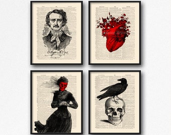 Allan Poe Print Set, Edgar Poe Lover Gift, Edgar Poe Print Gift, Edgar Allan Poe, Mystery Poster Pack, Print Set For Him, Allan Poe Wall 24