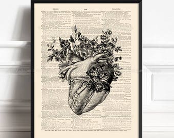 Anatomy Heart, Human Heart Poster, Gift For Gay Couple, Kitchen Staircase, Valentines Day, Grandmother Art Gift, Gift for Her 40th 055
