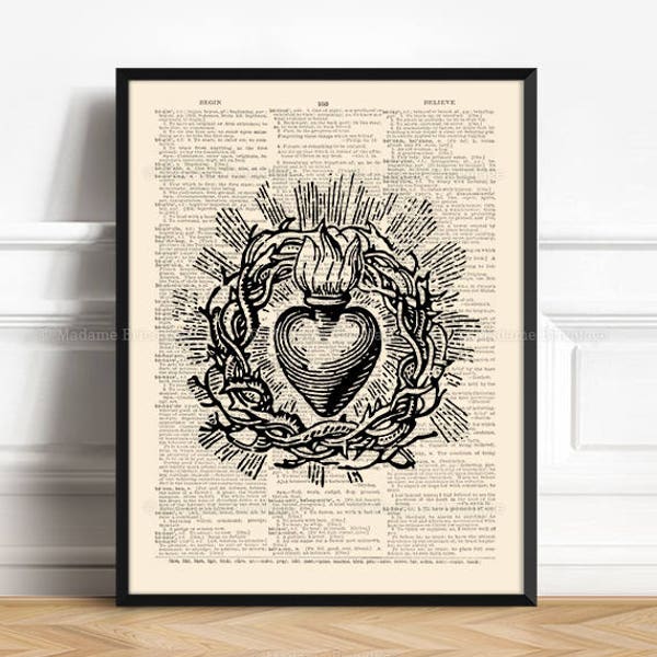 Thorns Print, Priest Gift, Sacred Heart, Gothic Wall Decor, Gift for Him to 50, Christian Tattoo, Grandma Xmas Gift Grandmother Art Gift 222