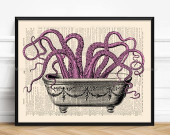 Funny Octopus Poster, Funny Bathroom Sign, Bathroom Humor, Whimsy Animal Art, Funny Home Wall Art, Bathroom Wall Art, Bathroom Humor Art512