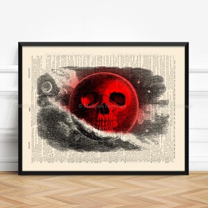 Blood Moon, Bookish Gift, Death Moon, Mystery Poster, Moon Skull, Literary Poster, Full Moon Poster, Halloween Poster, Roommate Gift 518