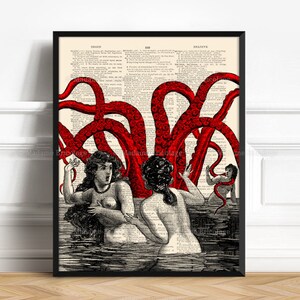 Red Octopus Bathroom Decor Kraken Decor Octopus Bathroom Art Octopus Tentacle Bathroom Art Poster Rustic Bathroom College Unique Gift 510