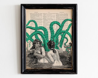 Octopus Tentacles, Unique Gift Poster, Kraken Art, Sister Gift, Tentacles Bathroom, Funny Bathroom Art, Coworker Gift Print, Geeky Groom 511