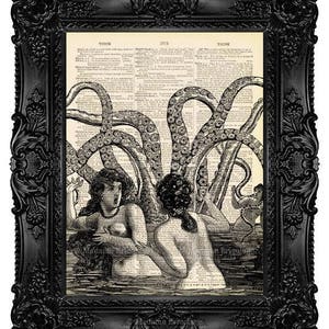 Poster déco de dortoir universitaire Steampunk OCTOPUS, dictionnaire ancien, impression d'art sur papier dictionnaire, page de livre ancien recyclé vintage, art n° 216