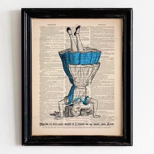 Alice in Wonderland Decorations Mad Tea Party Kids Room Decor Gift Art Print on Antique Book Pages Dictionary Page Upcycled Recycled Art 173