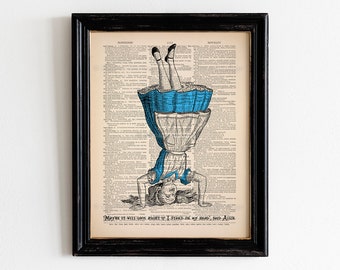 Alice in Wonderland Decorations Mad Tea Party Kids Room Decor Gift Art Print on Antique Book Pages Dictionary Page Upcycled Recycled Art 173