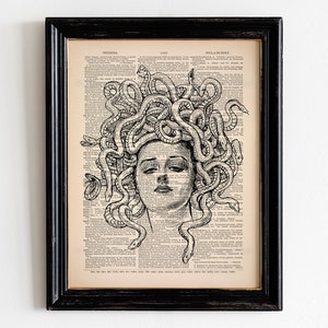 Medusa, Medusa Head, Mythical Creature, Greek Mythology, Medusa Wall Art, Medusa Dictionary, Dictionary Art Decor, Home Decor, Art Gift 038