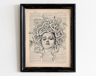 Medusa, Medusa Head, Mythical Creature, Greek Mythology, Medusa Wall Art, Medusa Dictionary, Dictionary Art Decor, Home Decor, Art Gift 038