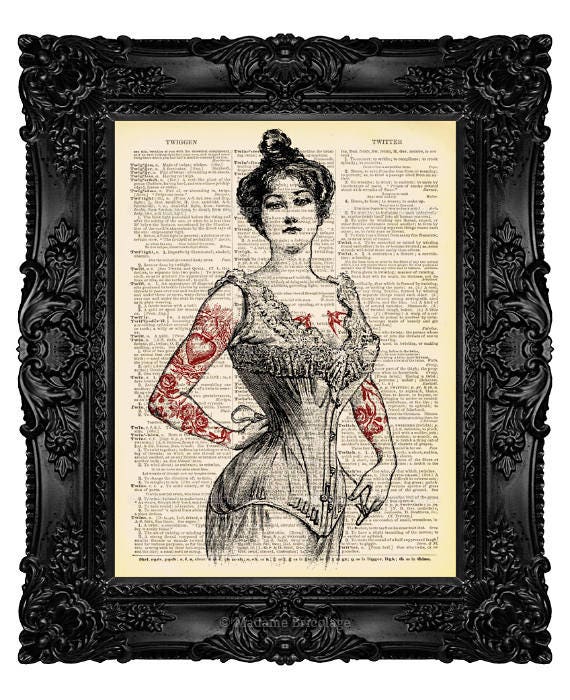 Tattoo Art, Tattoo Art Print, Tattoo Print,Tattoo Dictionary Art Print, Print on Dictionary Paper Upcycled Book Page no.46