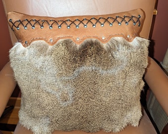 Deer Hide Leather Pillow with Stuffing