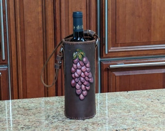 Leather Wine Carrier - Grapes