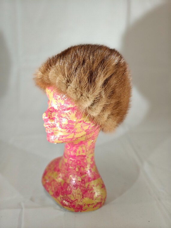 VISON Genuine Mink Beret Hat Brown Fur CANADA Vintage Brown Mink Fur Beret Pillbox Hat with Bow Women main image 2