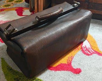 Antique Leather Gladstone Bag - German Doctor's Travel Bag