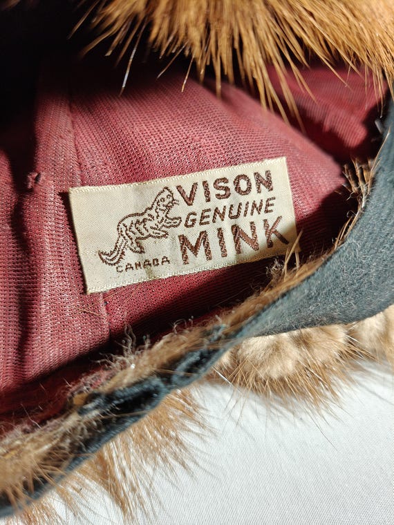 VISON Genuine Mink Beret Hat Brown Fur CANADA Vintage Brown Mink Fur Beret Pillbox Hat with Bow Women main image 3