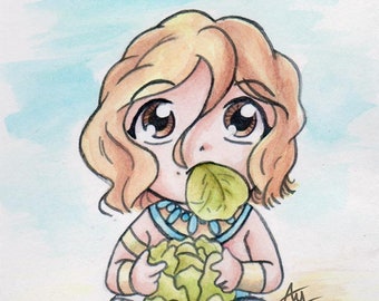 BABY YODA grogu mamacore Kawaii Chibi star wars original sketch art card aceo by Hochrein