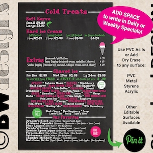 Escribir especiales diarios / Diseño profesional y opciones de impresión / Editar cambio de precios / Letrero de cafetería editable DISEÑO / Menú personalizado Letrero de camión de comida