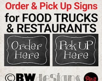 Order Here/Pick-up Here Sign Set- Sign In/Pay Here Signs- Signs for Restaurant, Dr Office, Vet, Massage, Salon, Food Truck, Events- Digital