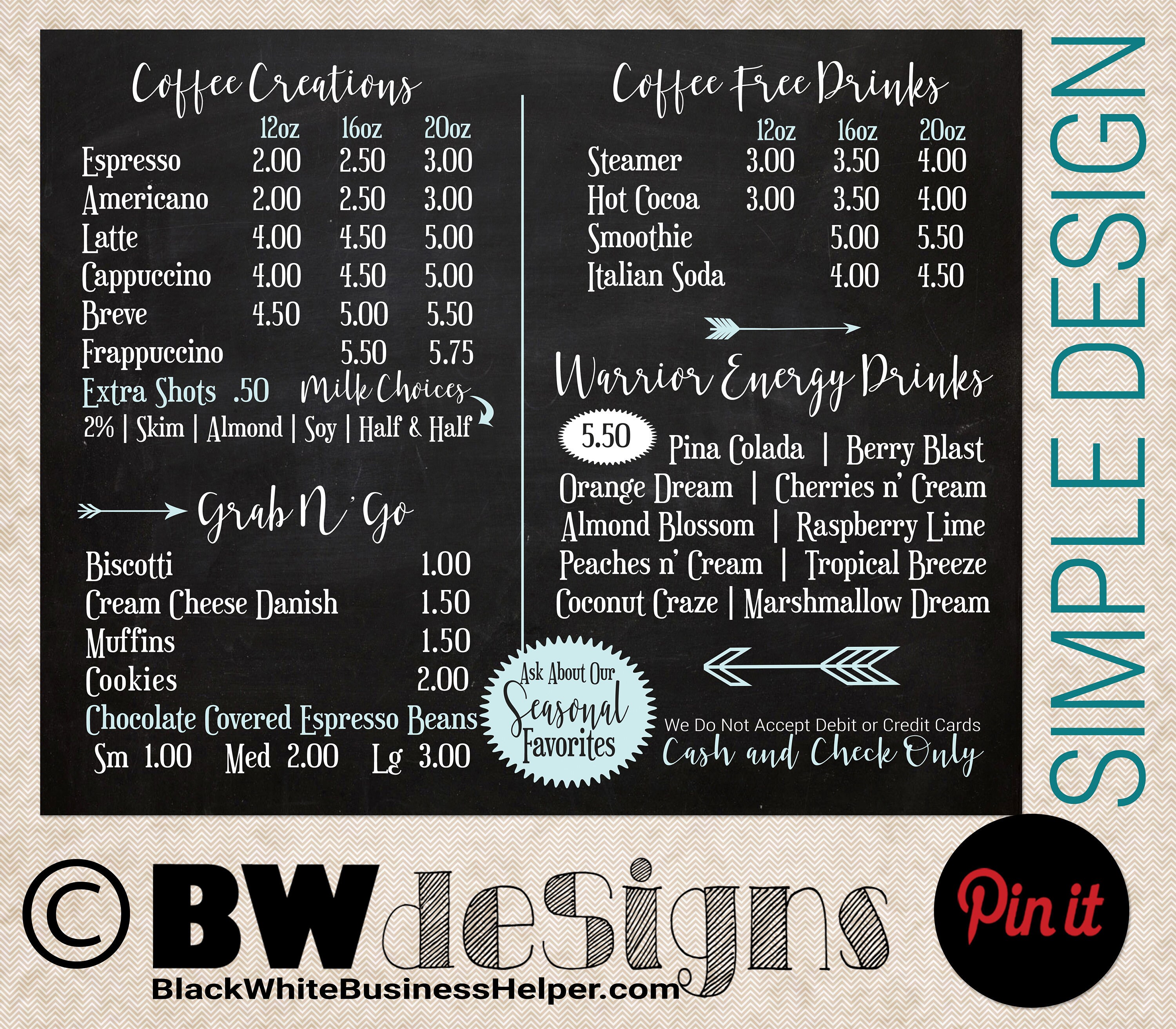 Economical Simple Clean Coffee Shop Sign Chalkboard Menu Etsy