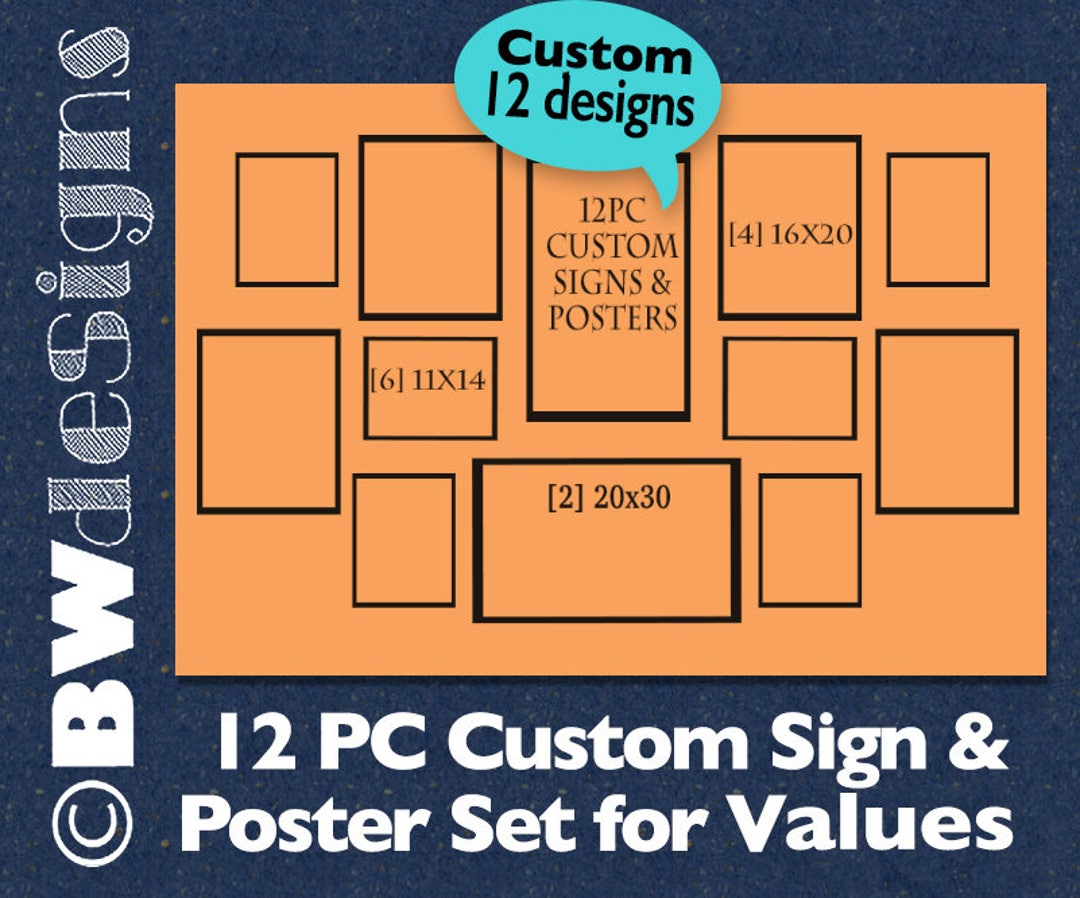 Values Board Examples 12 Custom CORE VALUES Set Board Prints- Ramsey Office Model- Wall of ...