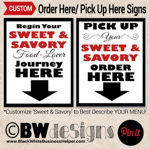 Firmas de restaurantes personalizados- Menú dulce y salado- Pedido / Recogida aquí- Registro para llevar- Firma de solo entrega- Signos de café personalizados- Imprimir su propio