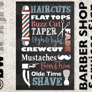 Custom BARBER SHOP Poster Herren Hair Stylist Zeichen Salon Decor Metrosexual Style Zeichen Barber Services Zeichen Rasur & Haarschnitt Schnurrbart Bart