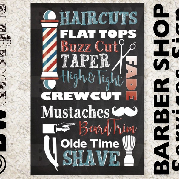 Custom BARBER SHOP Poster Men's Hair Stylist Sign Salon Decor Metrosexual Style Sign Barber Services Sign Shave & Haircut Mustache Beard