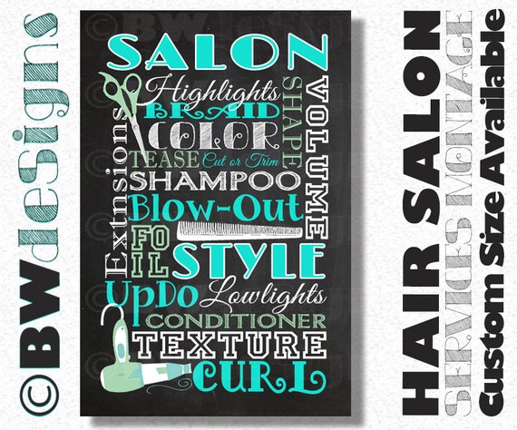 Custom HAIR SALON Poster Hair Stylist Sign Hair Salon Decor Beauty Parlor Sign Salon Services Sign Cosmetologist Poster Cut & Style Sign