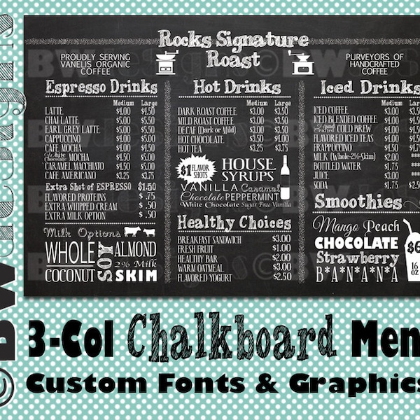 Custom Small Menu HORIZONTAL- Coffee Shop Sign- Food Truck Menu- Restaurant Menu- Food & Drink Pricing- Outdoor Cafe Signage- Espresso Bar