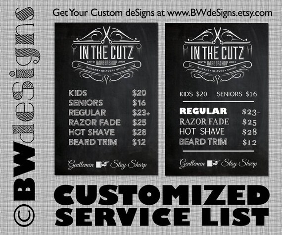 Custom Price Service Sign Barber Sign Shave Haircut Price Menu Services Menu Hair Salon Mens Salon Metropolitan Hair And Nails Brow Bar